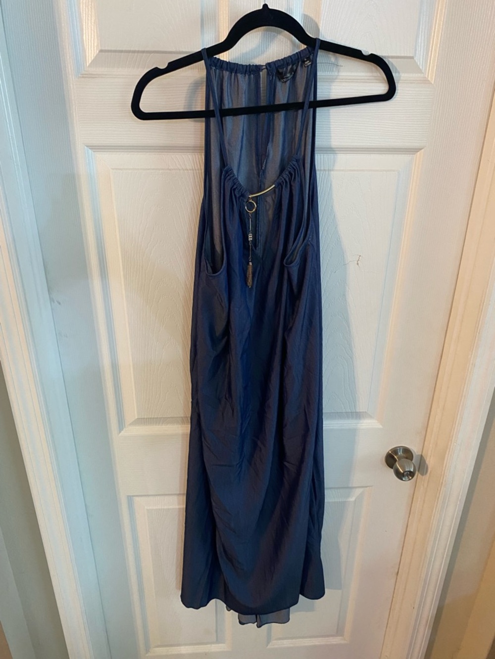 Navy Halter Maxi Dress with Ring & Tassel Detail